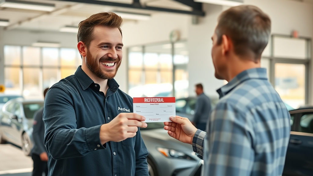 auto repair shop referral program customer card handoff