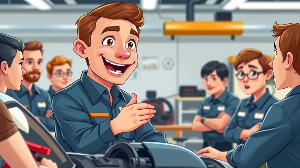 dedicated automotive trainer leading hands-on class in an auto repair shop, repair industry