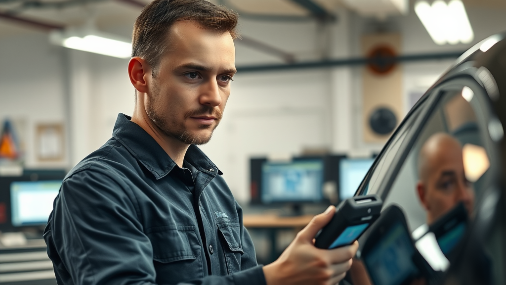 Auto repair Roswell expert uses diagnostic scanner on car for reliable service