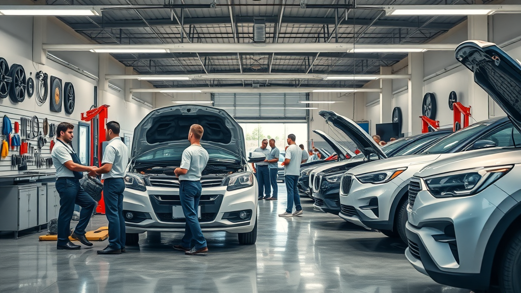 Team of mechanics at Roswell auto repair shop fixing cars using advanced tools