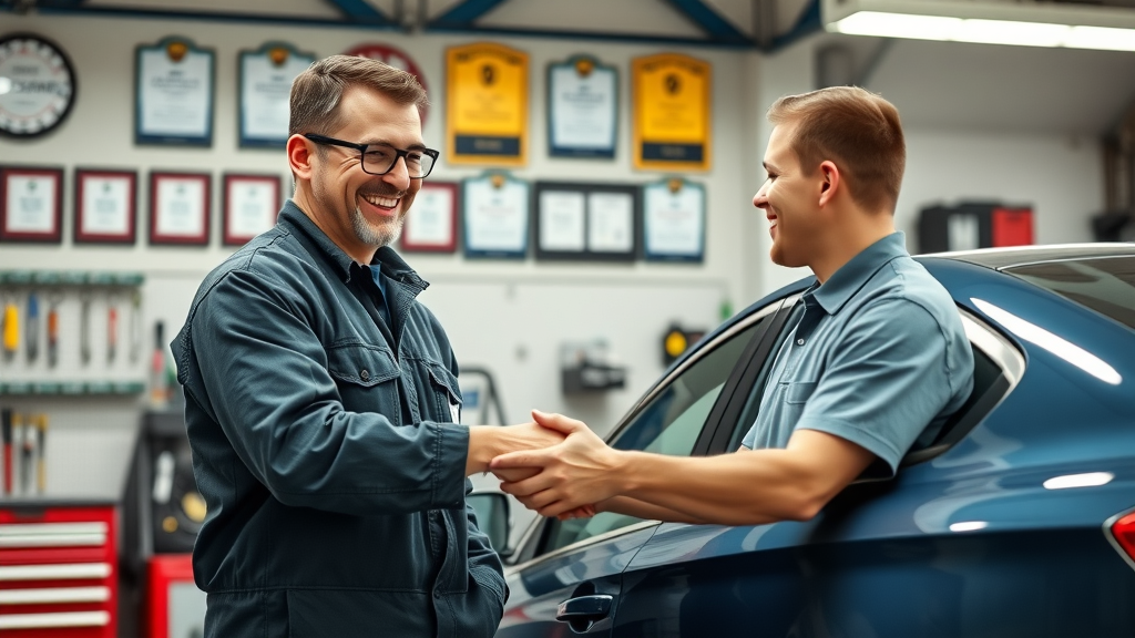 Satisfied customer trusting brake repair experts at certified auto shop.